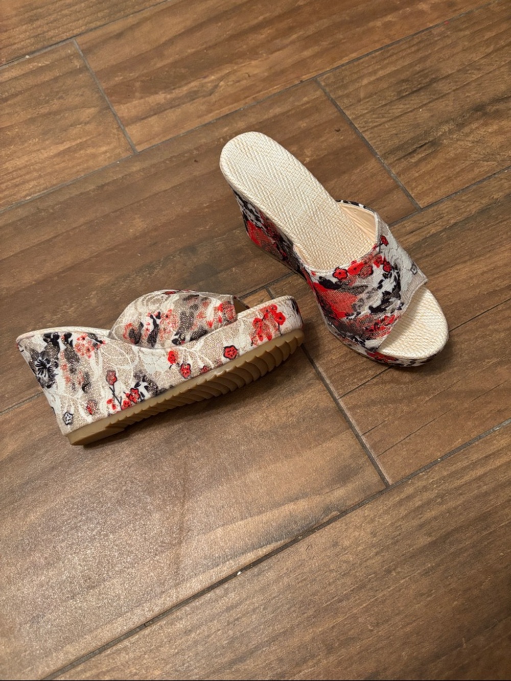 Wedge Slide Sandals in Floral Multi-Color